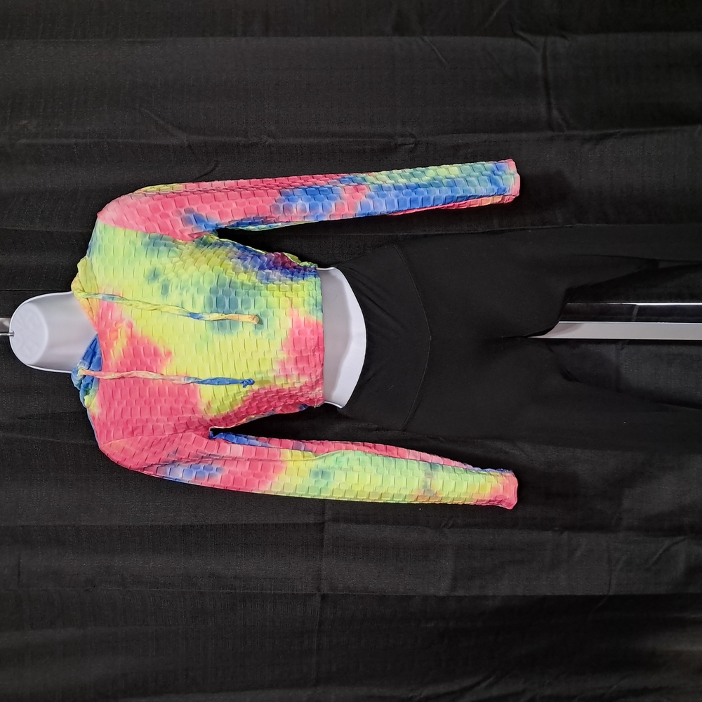 Colorful Tie-Dye Hoodie and Black Leggings Set